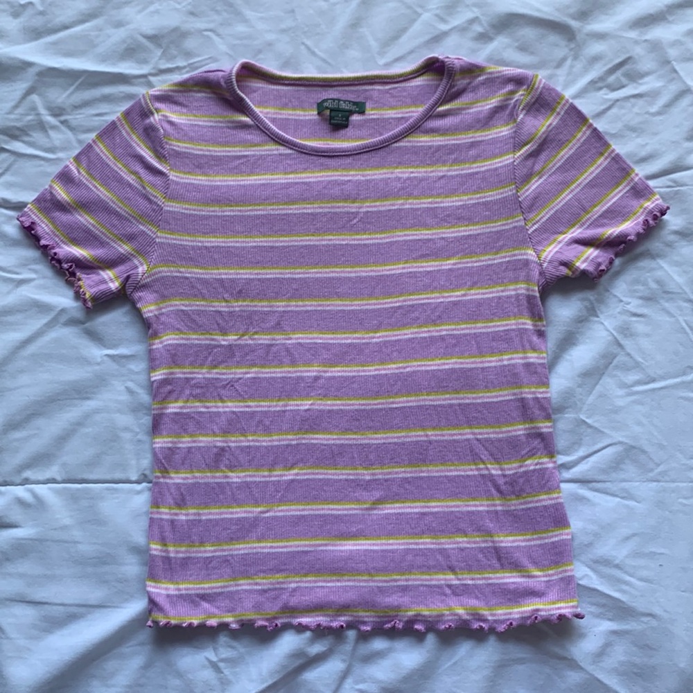 Purple, pink, yellow, and White Crop Top